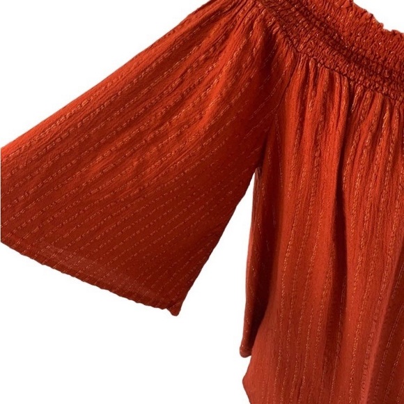 Crown & Ivy Blouse rust with gold threading elastic boat neck women’s XL - Picture 3 of 13